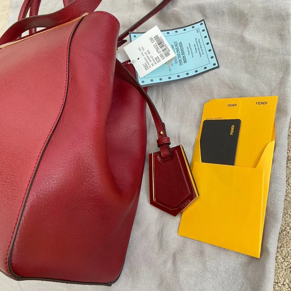 Authentic NWT Fendi 2 Jours Dark Red Leather Two Way Tote Shoulder Bag - Picture 6 of 11
